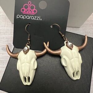 Paparazzi Skull Earrings with Cream and Bronze Accents